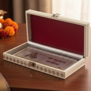 Premium Silver Plated Hanuman Chalisa – Elegant Wooden Box Packing